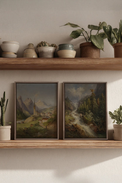 DUO SOURCE SAUVAGE, 2 Oeuvres sur toile étirée, encadré Brun Chêne