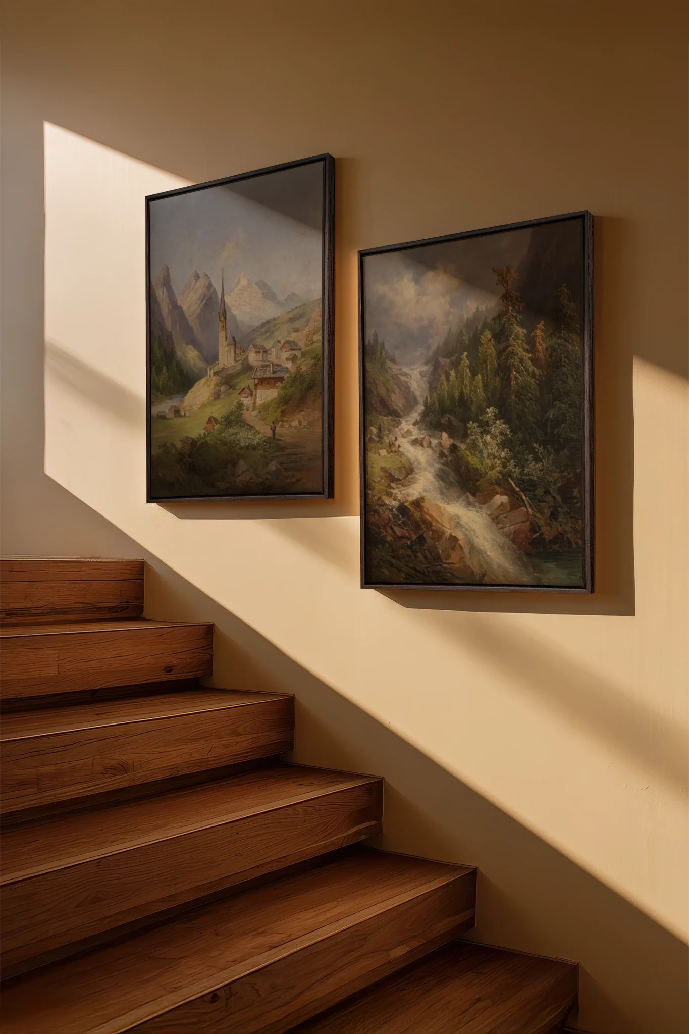 DUO SOURCE SAUVAGE, 2 Oeuvres sur toile étirée, encadré Brun Noyer