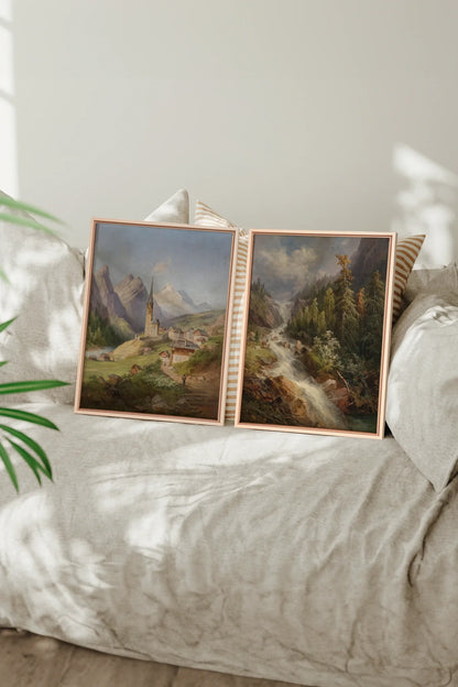 DUO SOURCE SAUVAGE, 2 Oeuvres sur toile étirée, encadré Naturel Clair