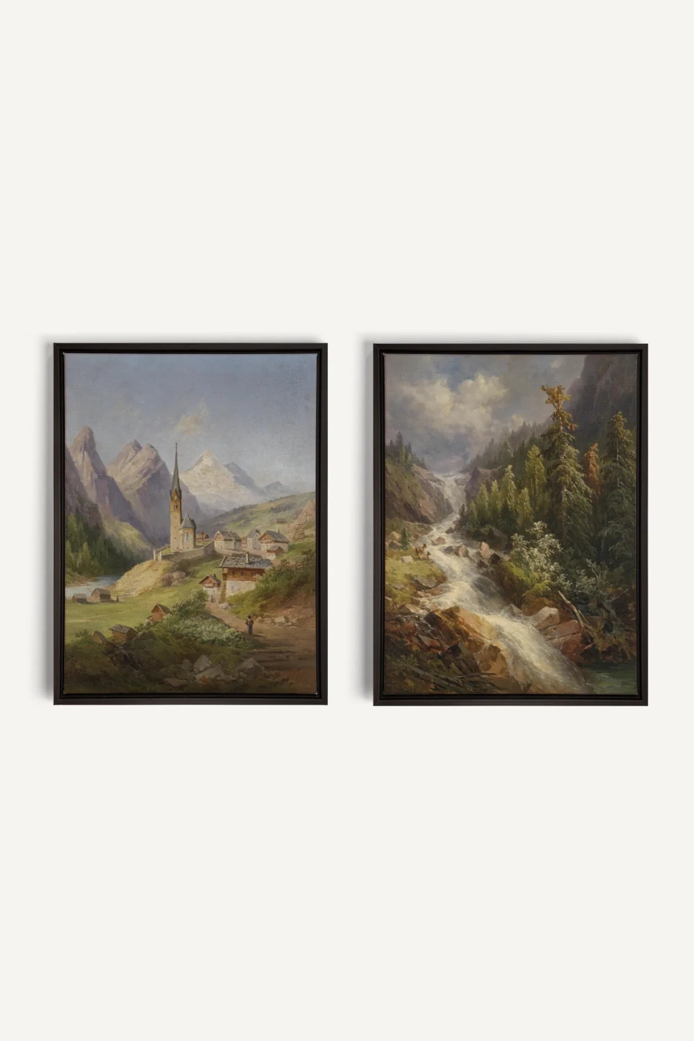 DUO SOURCE SAUVAGE, 2 Oeuvres sur toile étirée, encadré Noir