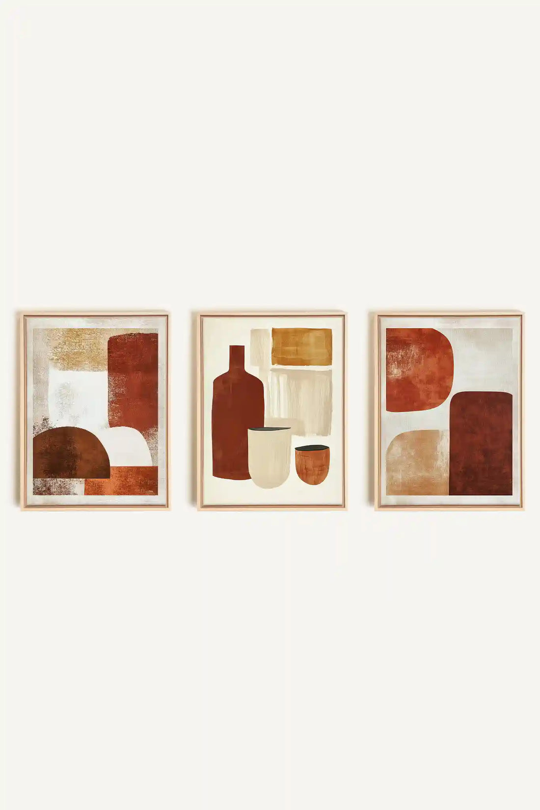 EARTHLY CRAFT TRIO, 3 Artworks on stretched canvas, framed Natural Light