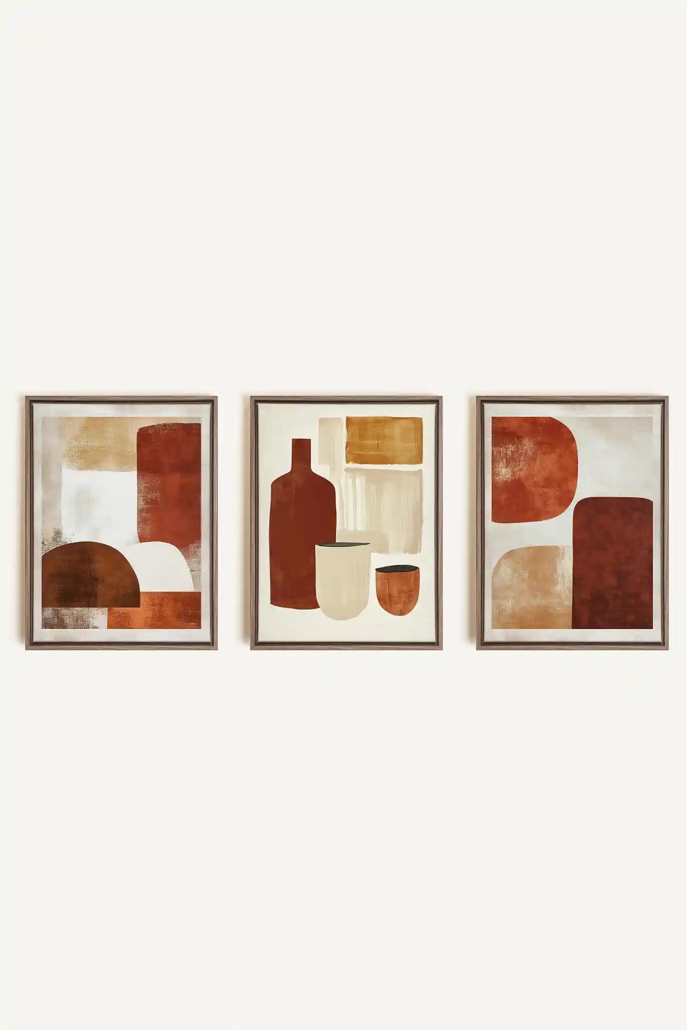 EARTHLY CRAFT TRIO, 3 Oeuvres sur toile étirée, encadré Brun Chêne