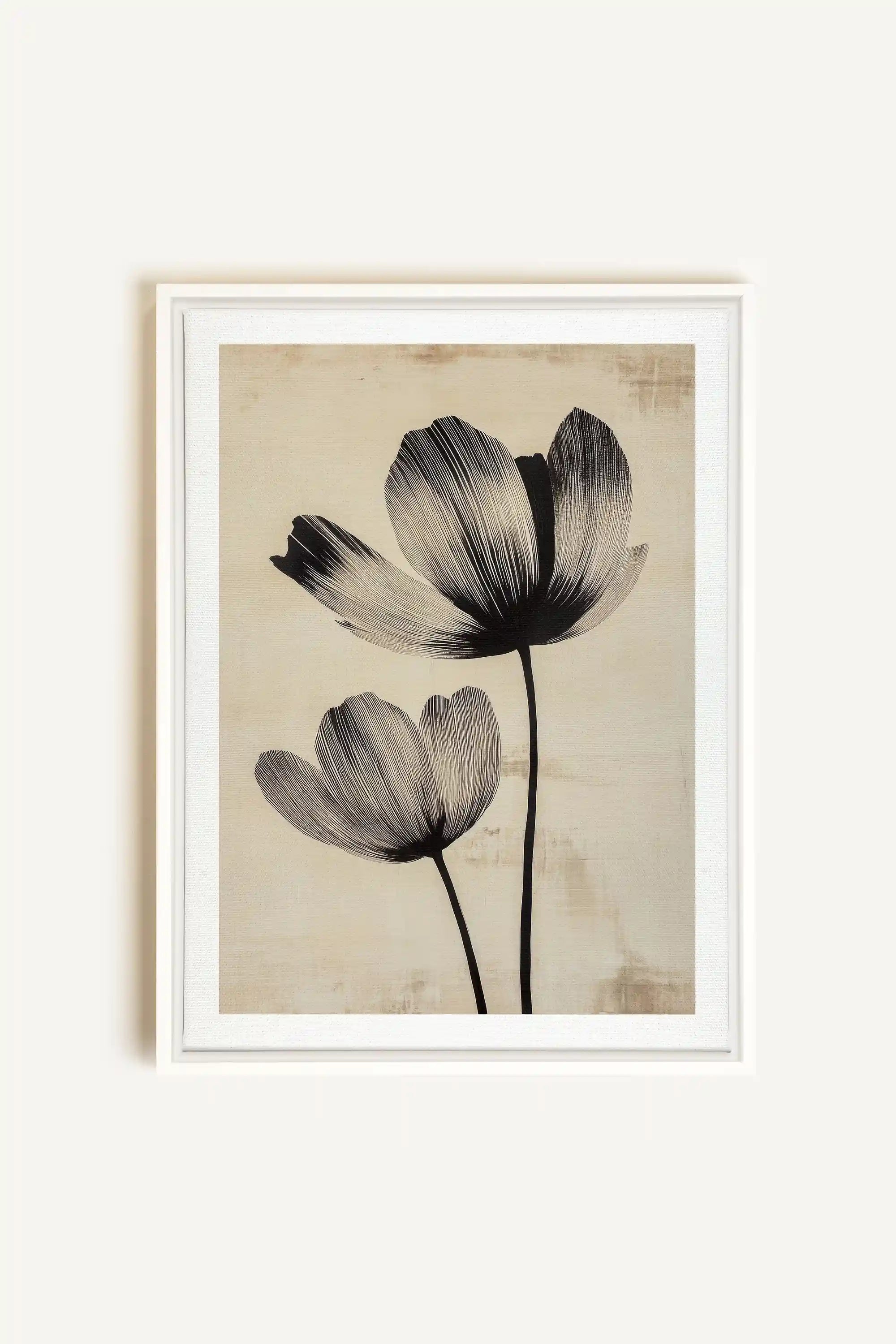 EBONY FLOWERS, Oeuvre sur toile étirée, encadré Blanc
