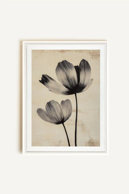 EBONY FLOWERS, Oeuvre sur toile étirée, encadré Blanc