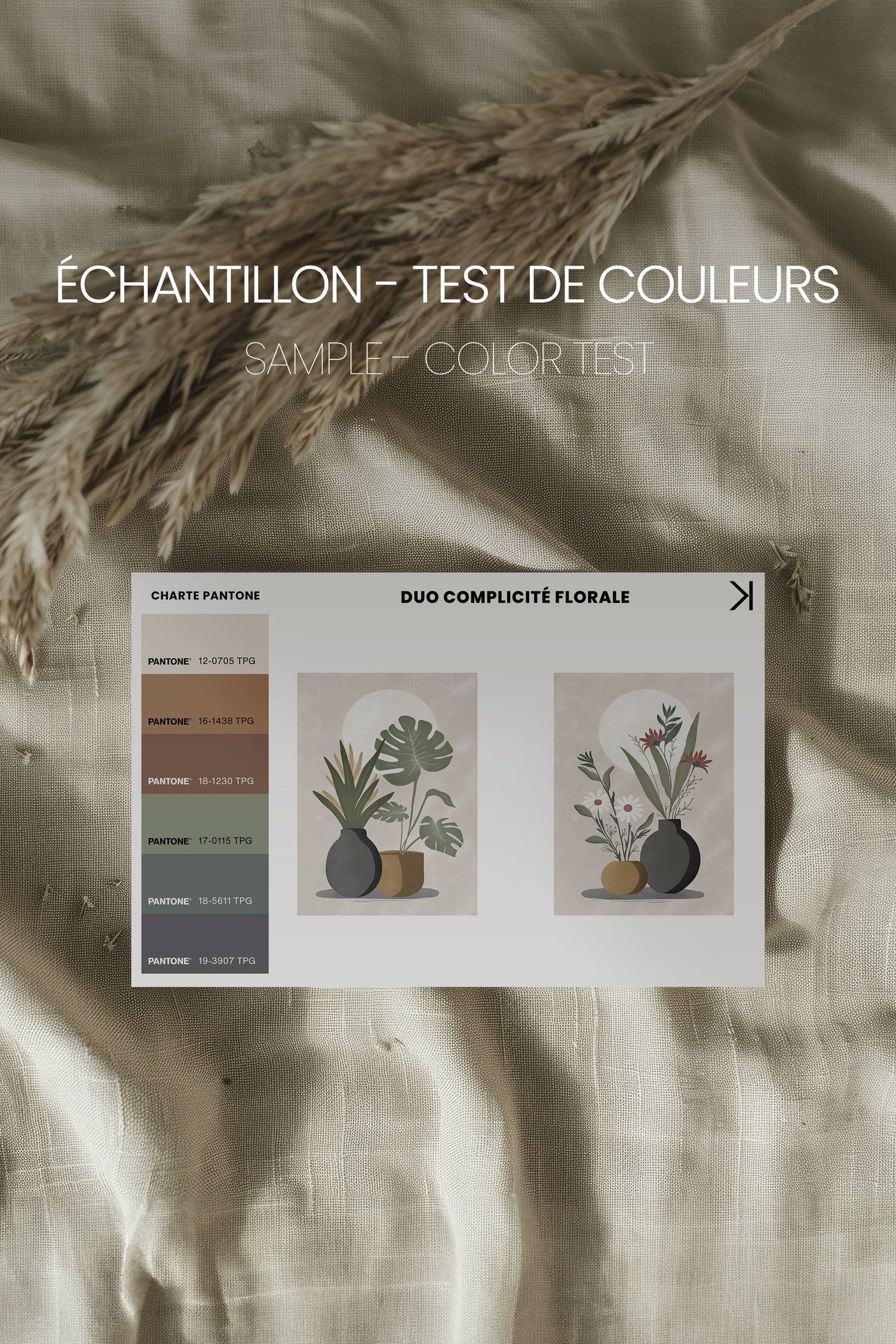OLEKA CANVAS - DUO COMPLICITÉ FLORALE, 2 Oeuvres sur toile étirée, encadré Brun Noyer