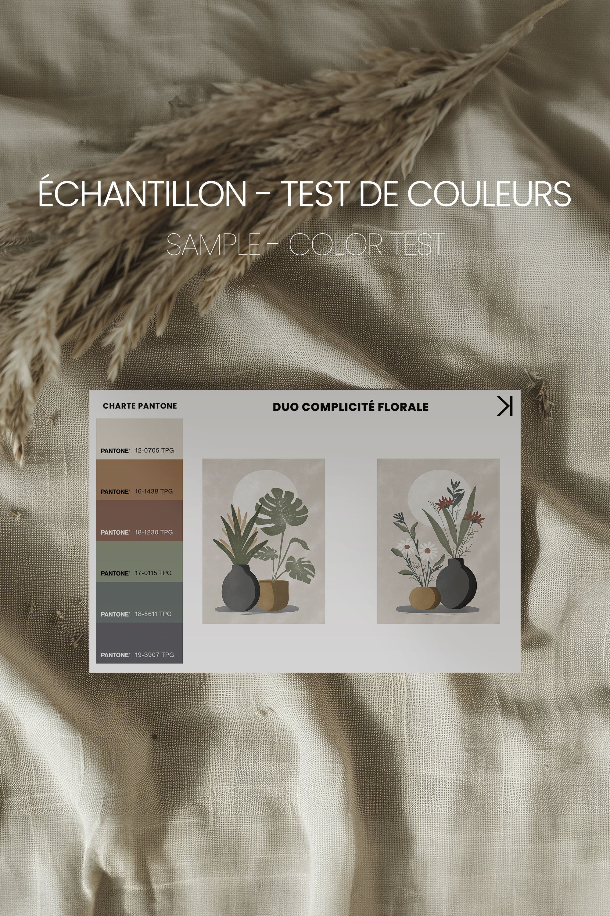 OLEKA CANVAS - DUO COMPLICITÉ FLORALE, 2 Oeuvres sur toile étirée, encadré Brun Chêne