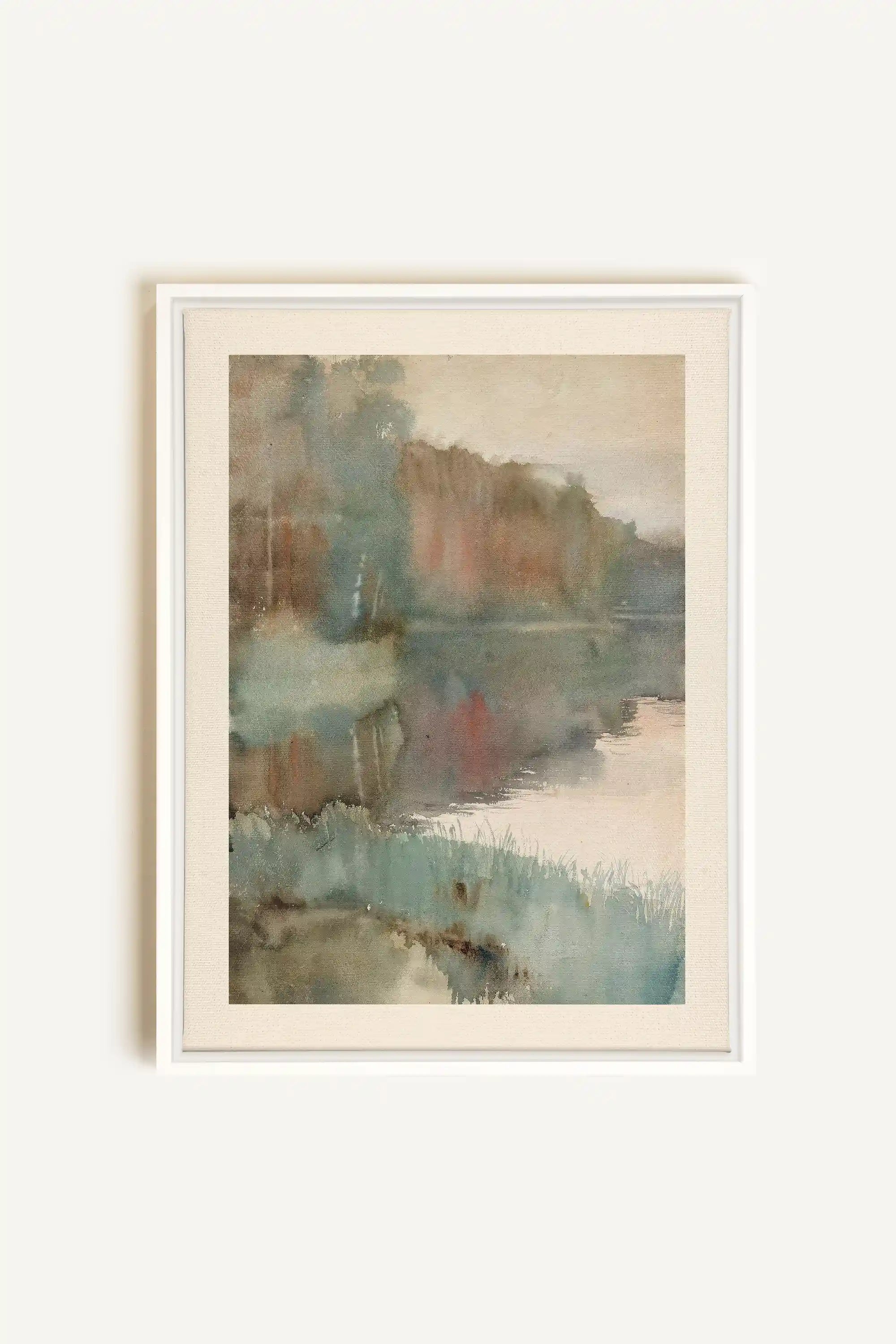 ÉCHO DU LAC, Oeuvre sur toile étirée, encadré Blanc