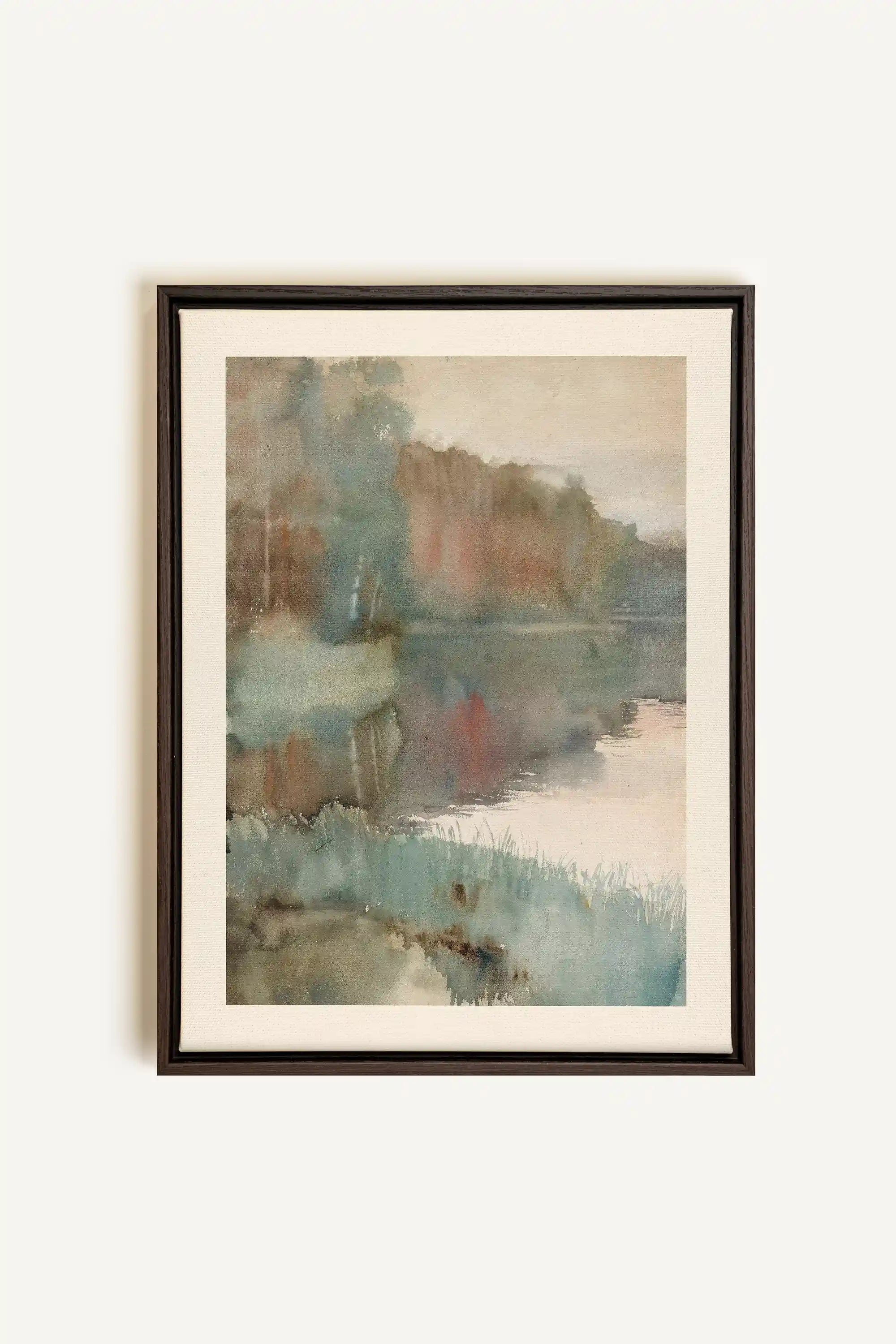 ÉCHO DU LAC, Oeuvre sur toile étirée, encadré Brun Noyer