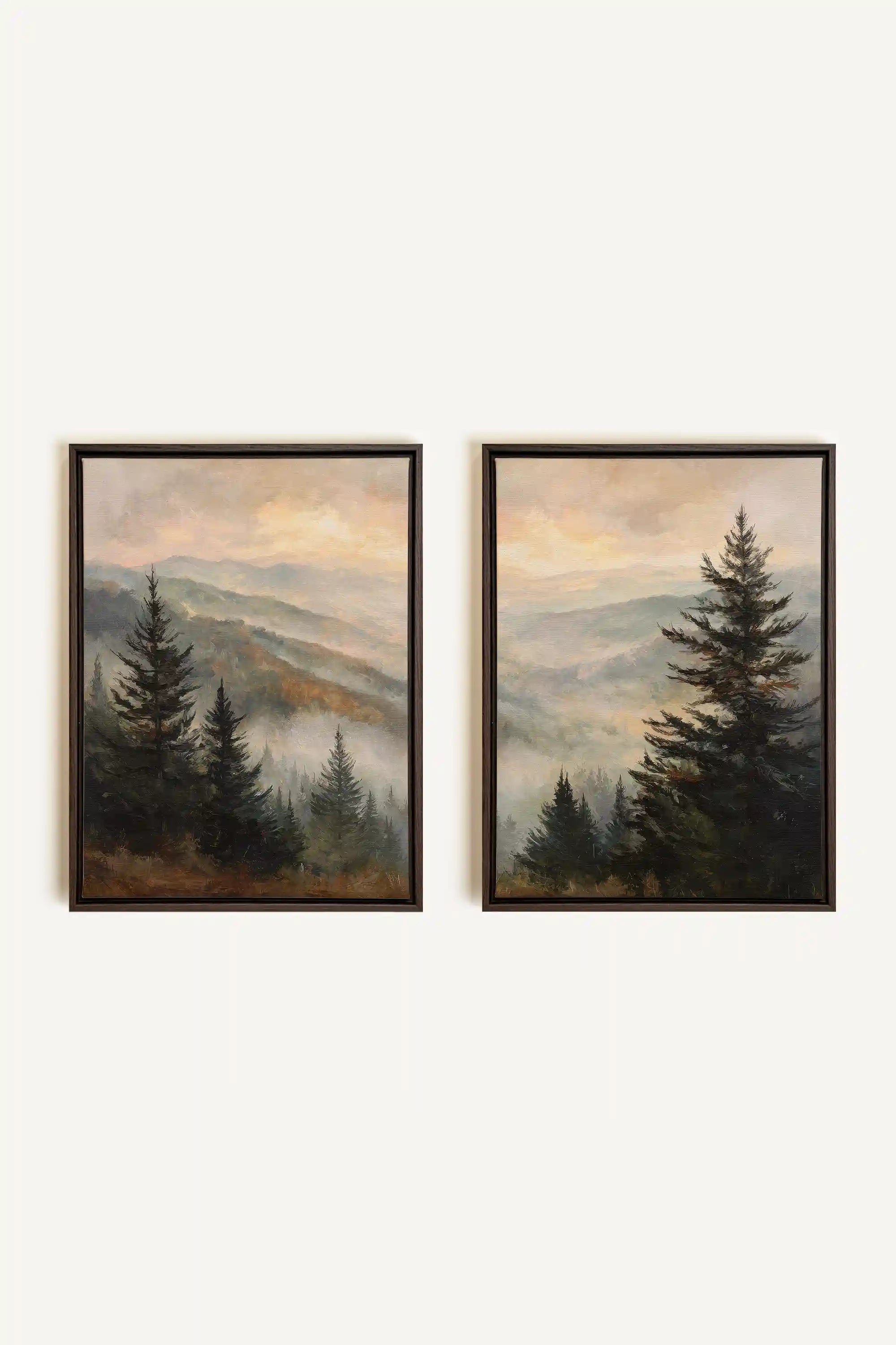 ECHOES IN THE MIST DUO, 2 Oeuvres sur toile étirée, encadré Brun Noyer