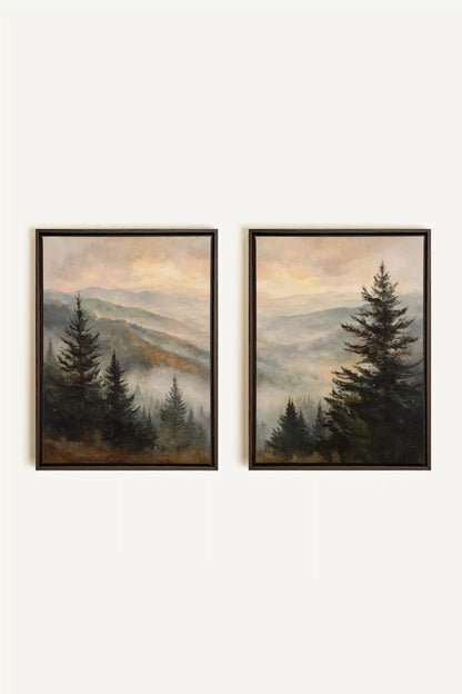 ECHOES IN THE MIST DUO, 2 Oeuvres sur toile étirée, encadré Brun Noyer