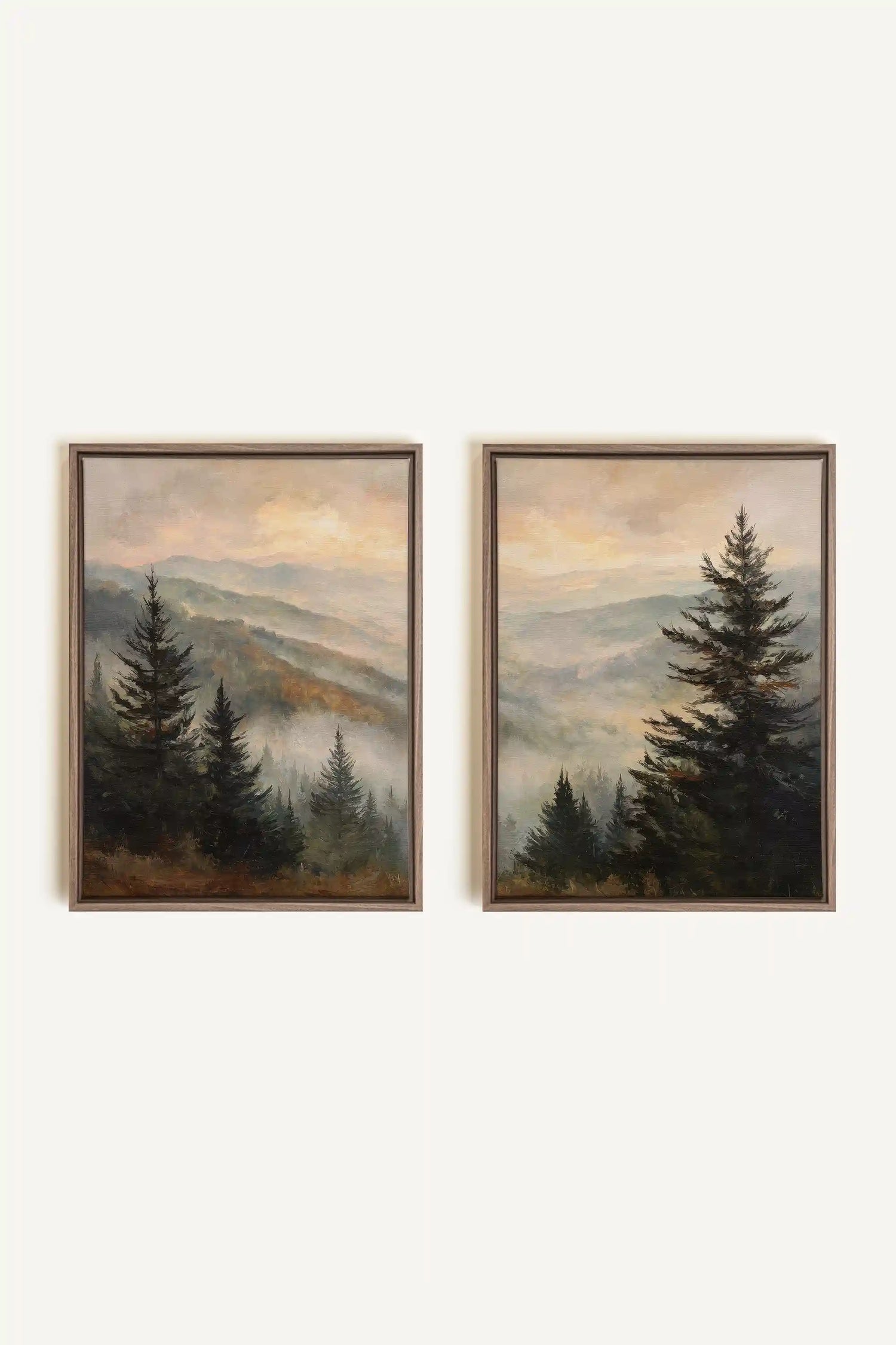 ECHOES IN THE MIST DUO, 2 Works on stretched canvas, framed Oak Brown
