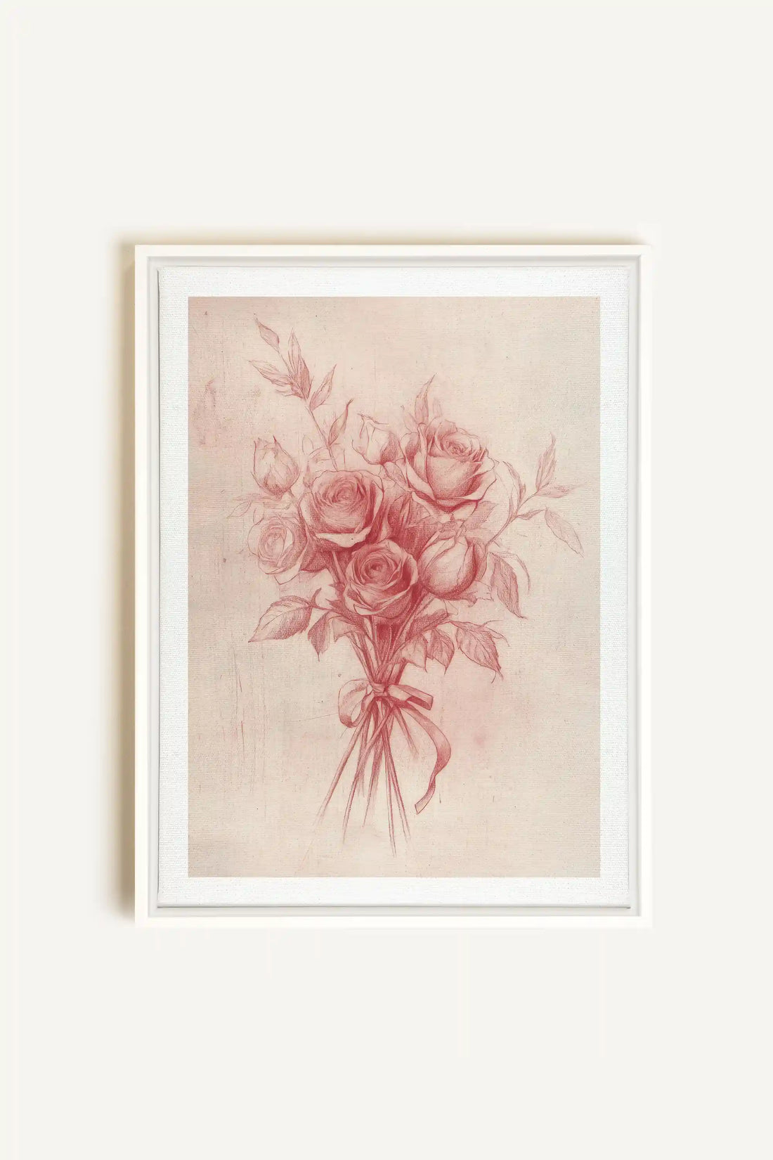 ÉCLATS DE ROSES, Oeuvre sur toile étirée, encadré Blanc