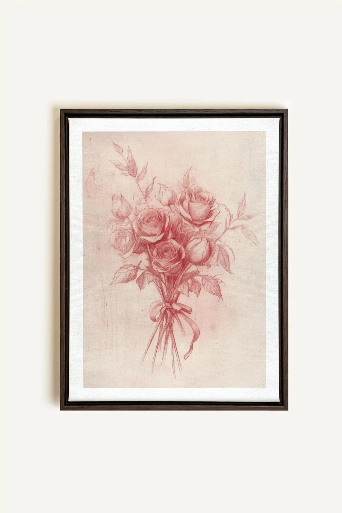 ÉCLATS DE ROSES, Oeuvre sur toile étirée, encadré Brun Noyer
