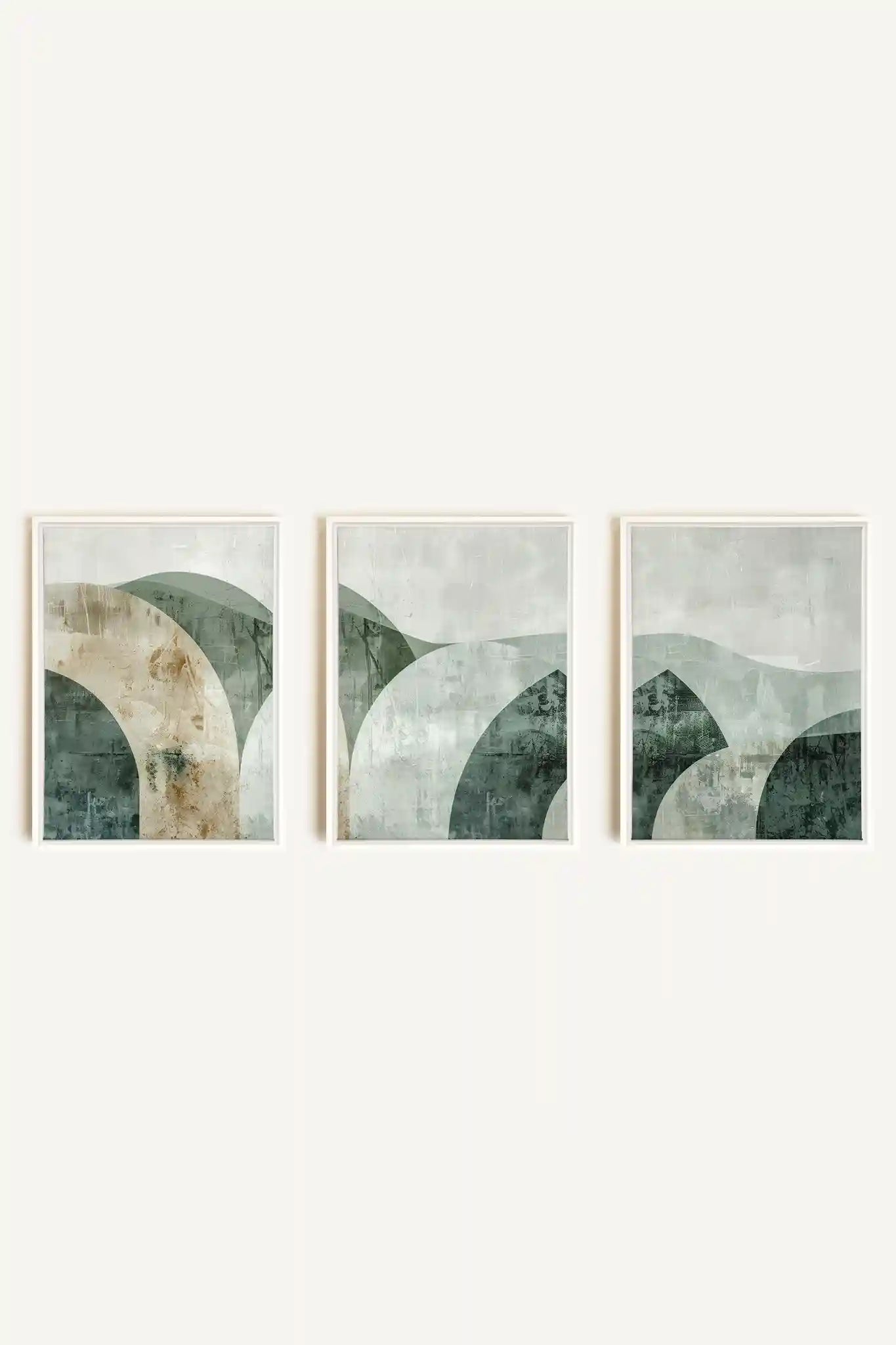 GREEN ELEGANCE TRIO, 3 Works on stretched canvas, framed in white