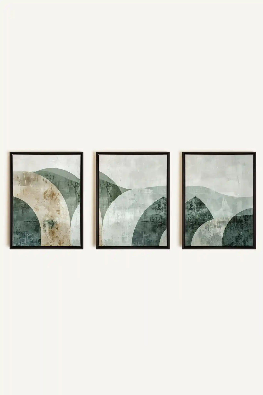 GREEN ELEGANCE TRIO, 3 Oeuvres sur toile étirée, encadré Noir