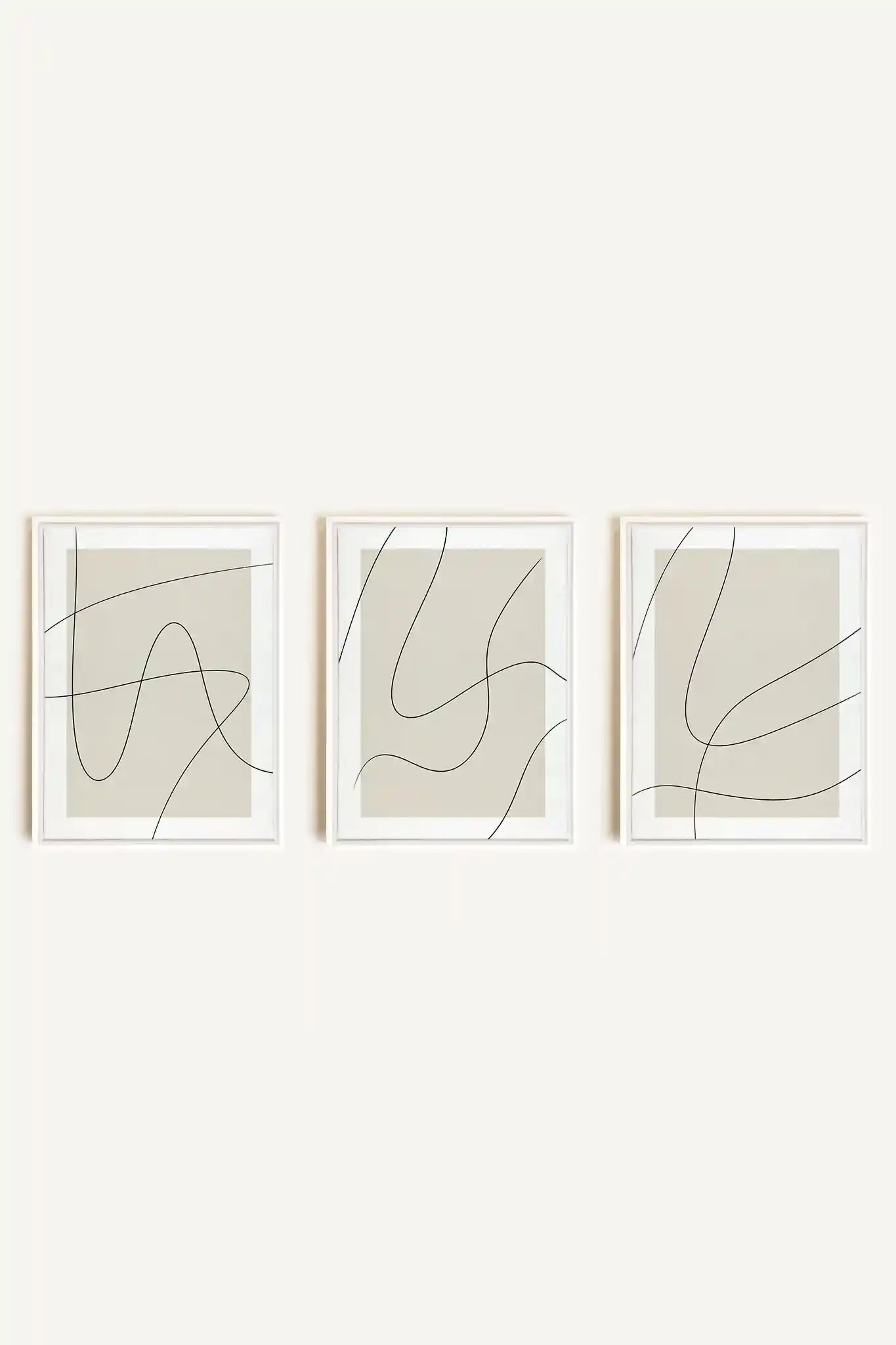 ELEGANT CURVES TRIO, 3 Works on stretched canvas, framed in white
