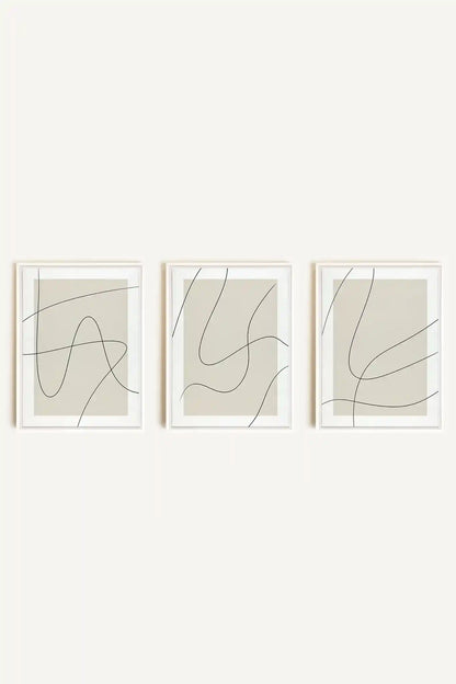 ELEGANT CURVES TRIO, 3 Works on stretched canvas, framed in white