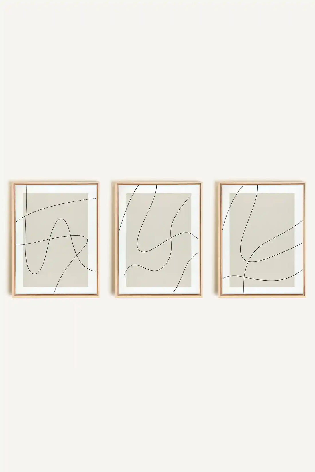 ELEGANT CURVES TRIO, 3 Artworks on stretched canvas, framed Natural Light