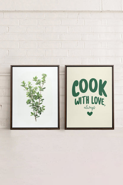 OLEKA CANVAS - COMBINAISON CUISINE, 2 Oeuvres sur toile étirée, encadré Brun Noyer