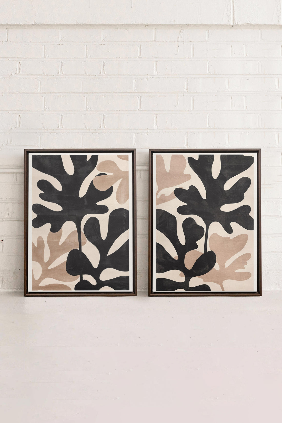OLEKA CANVAS - ORGANIC SHADOWS DUO, 2 Oeuvres sur toile étirée, encadré Brun Noyer