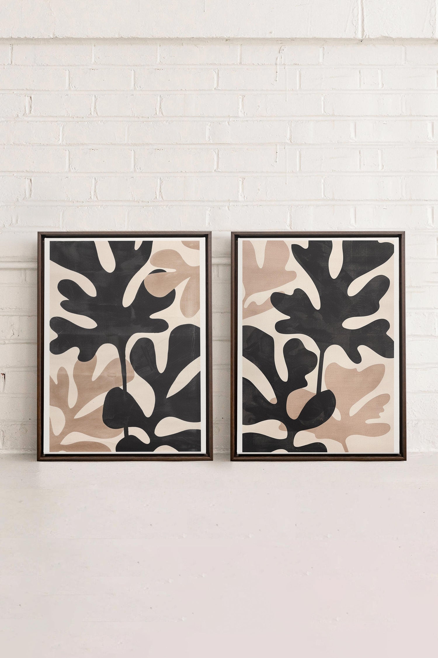OLEKA CANVAS - ORGANIC SHADOWS DUO, 2 Oeuvres sur toile étirée, encadré Brun Noyer