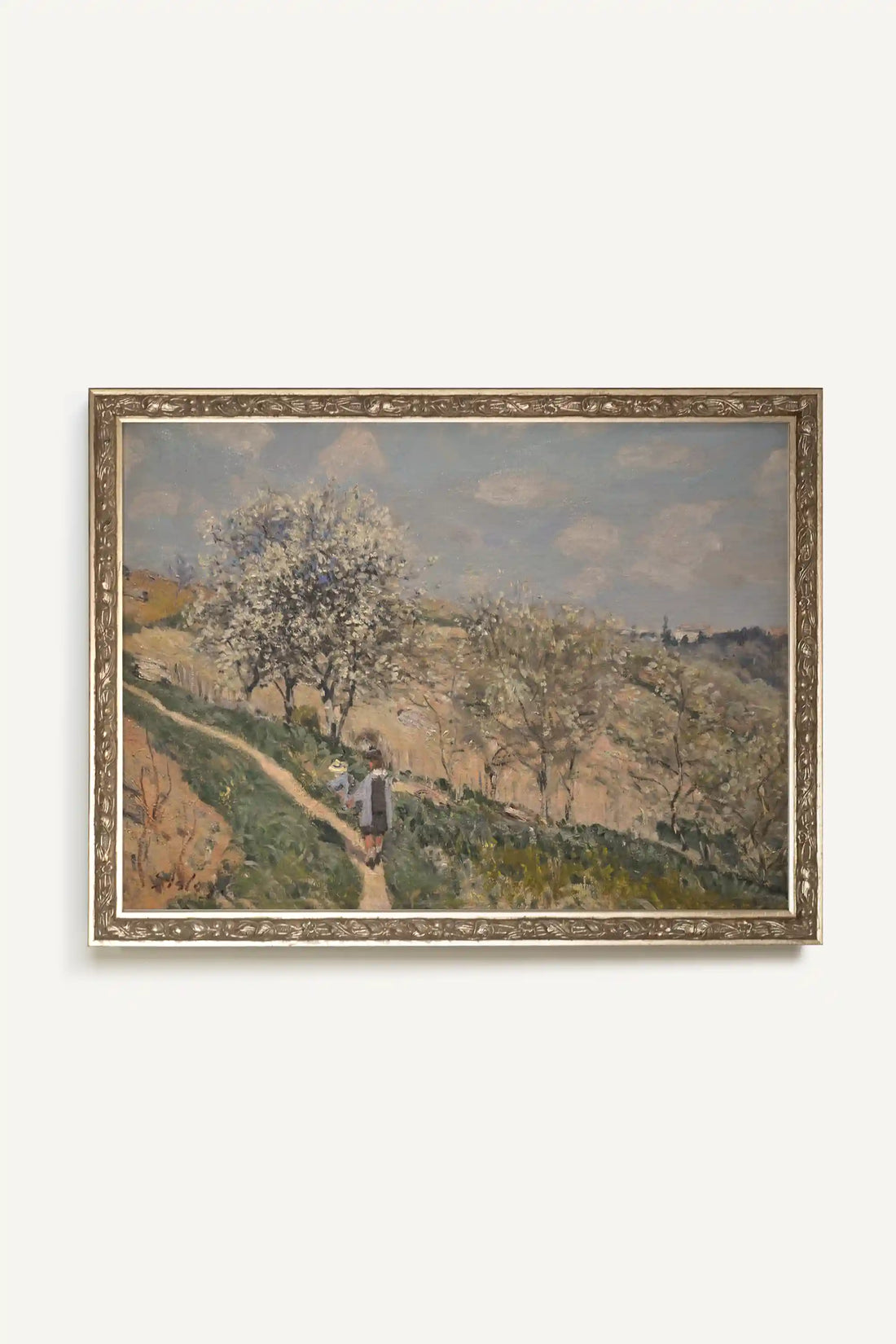FLORAISON À BOUGIVAL, Artwork on rigid canvas, framed Vintage Silver