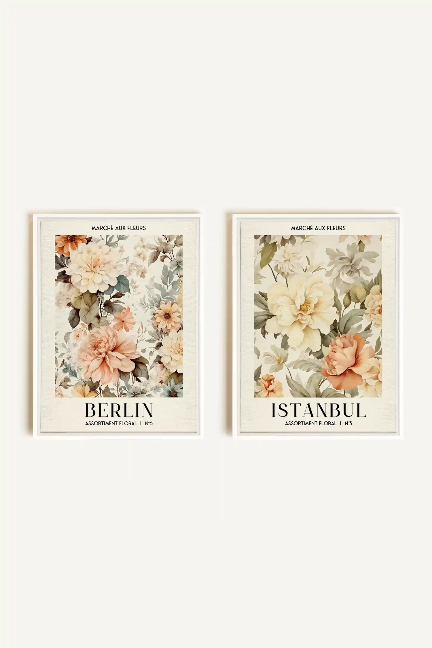 DUO ASSORTIMENT FLORAL, 2 Works on stretched canvas, framed in white