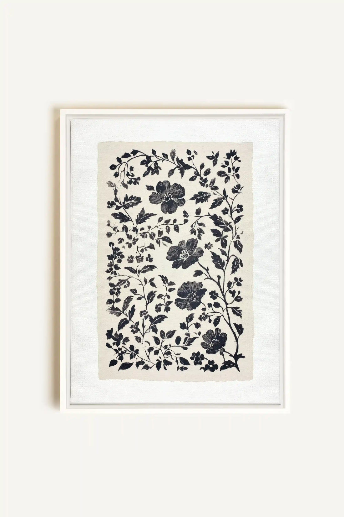 FLORAL SHADOW, Oeuvre sur toile étirée, encadré Blanc