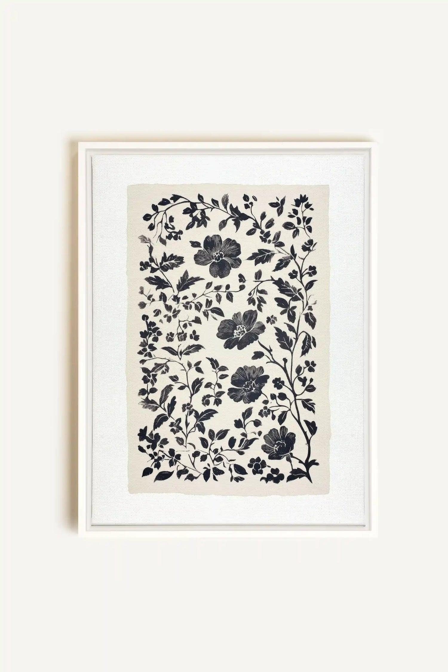 FLORAL SHADOW, Oeuvre sur toile étirée, encadré Blanc