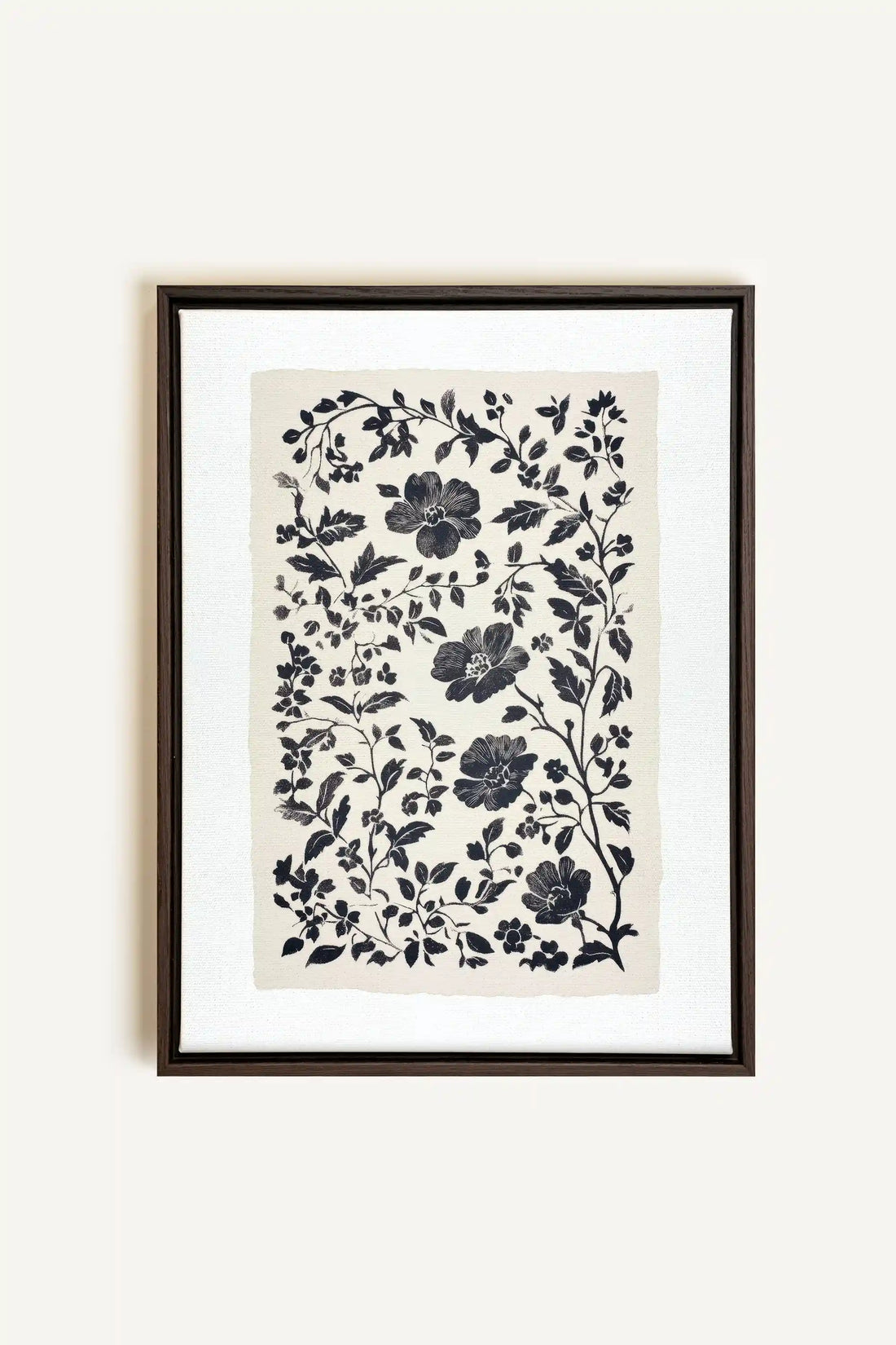 FLORAL SHADOW, Oeuvre sur toile étirée, encadré Brun Noyer