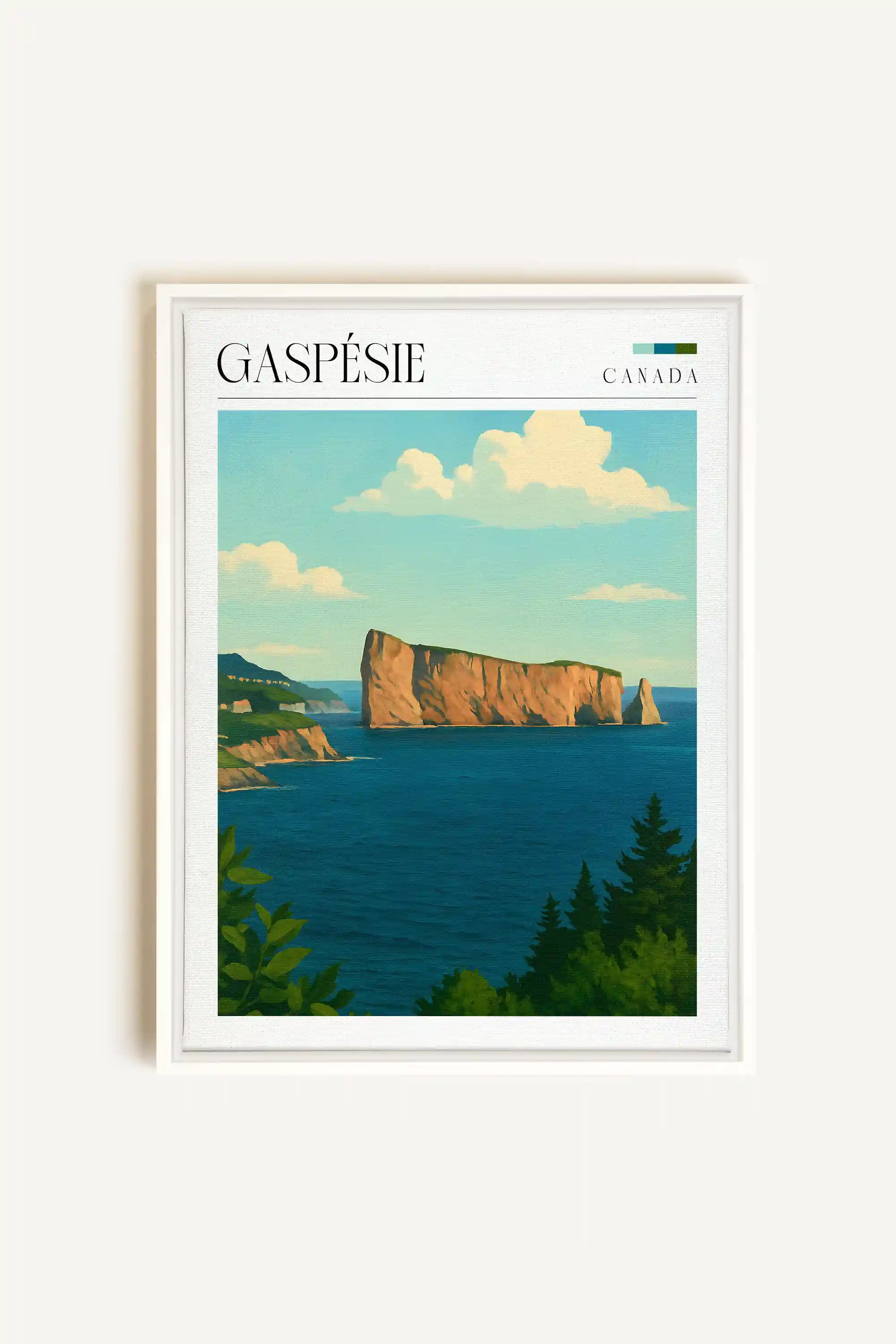 GASPÉSIE, Artwork on stretched canvas, framed in white