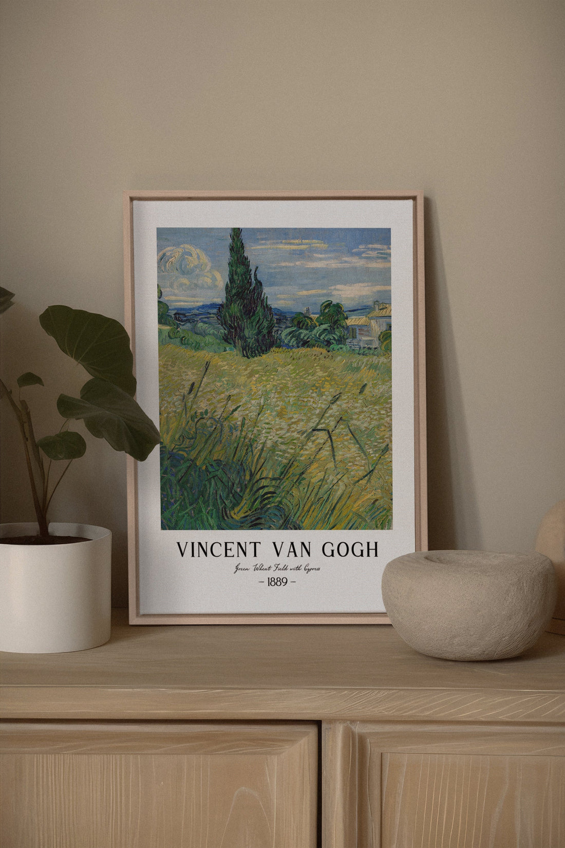 OLEKA CANVAS - GREEN WHEAT FIELD, Oeuvre sur toile étirée, encadré Naturel Clair