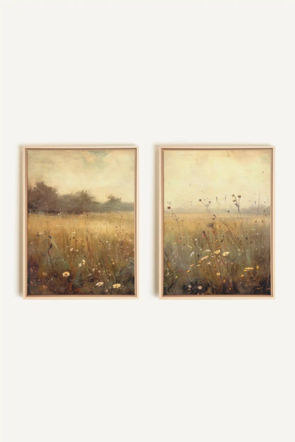 COMBINAISON GREENSCAPE, 2 Oeuvres sur toile étirée, encadré Naturel Clair