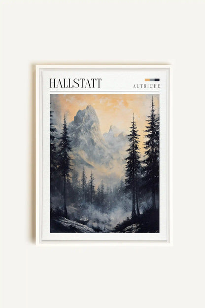 HALLSTATT, Oeuvre sur toile étirée, encadré Blanc