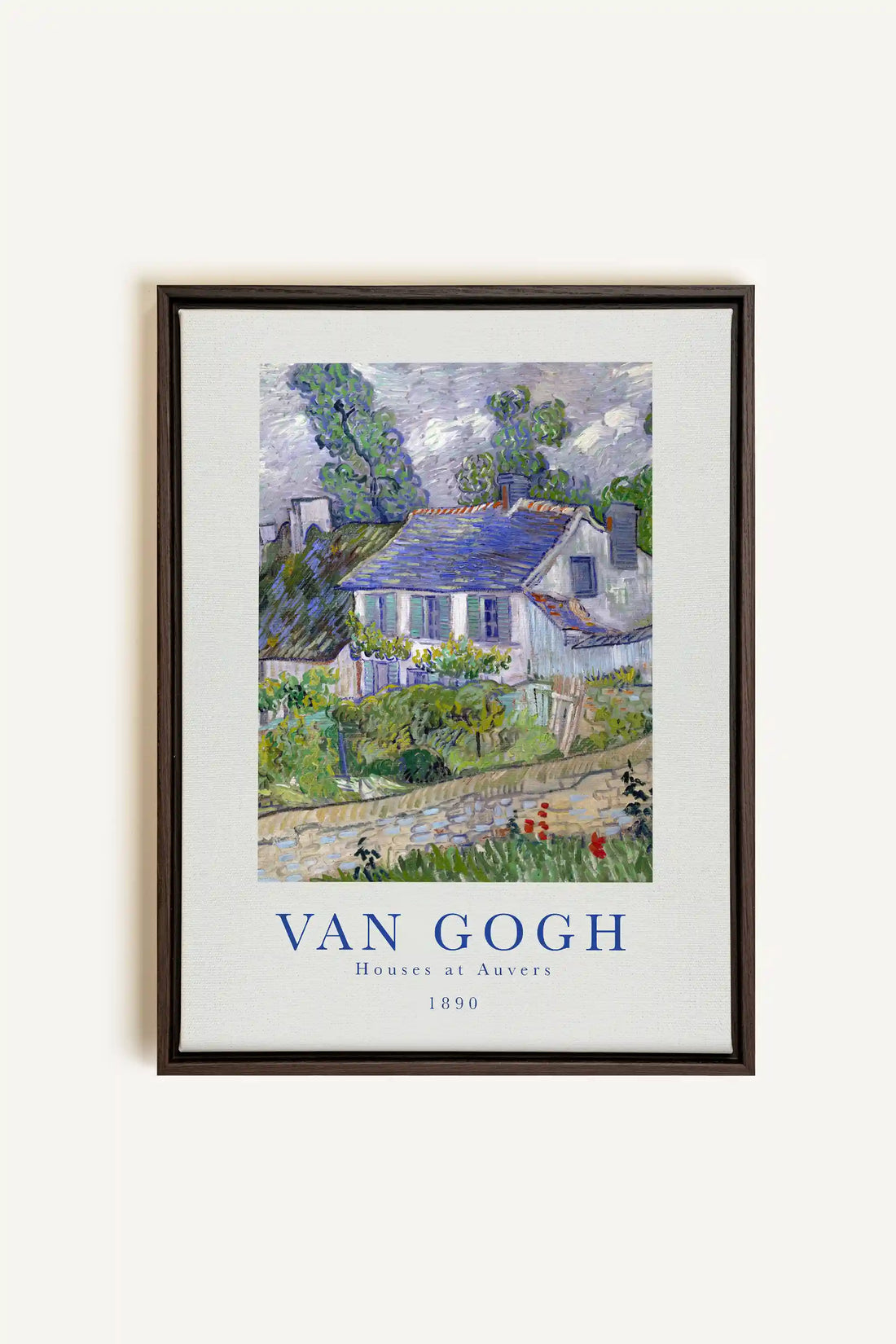 HOUSES AT AUVERS, Oeuvre sur toile étirée, encadré Brun Noyer