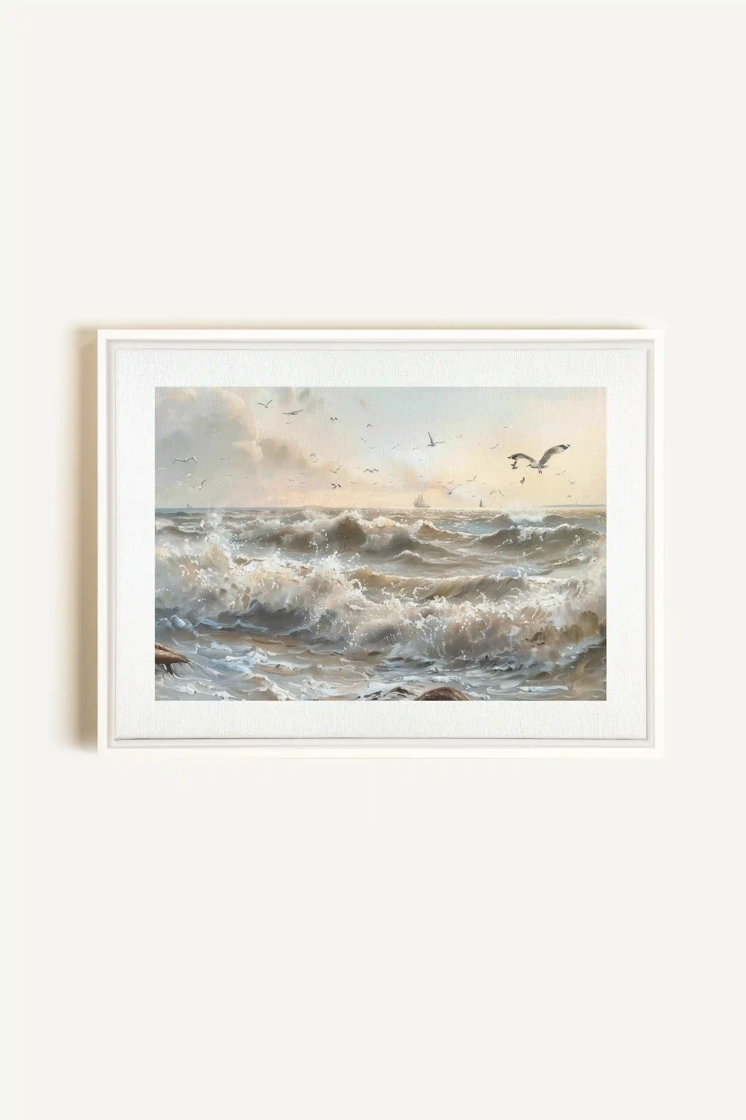 JOURNEY OF WAVES, Oeuvre sur toile étirée, encadré Blanc