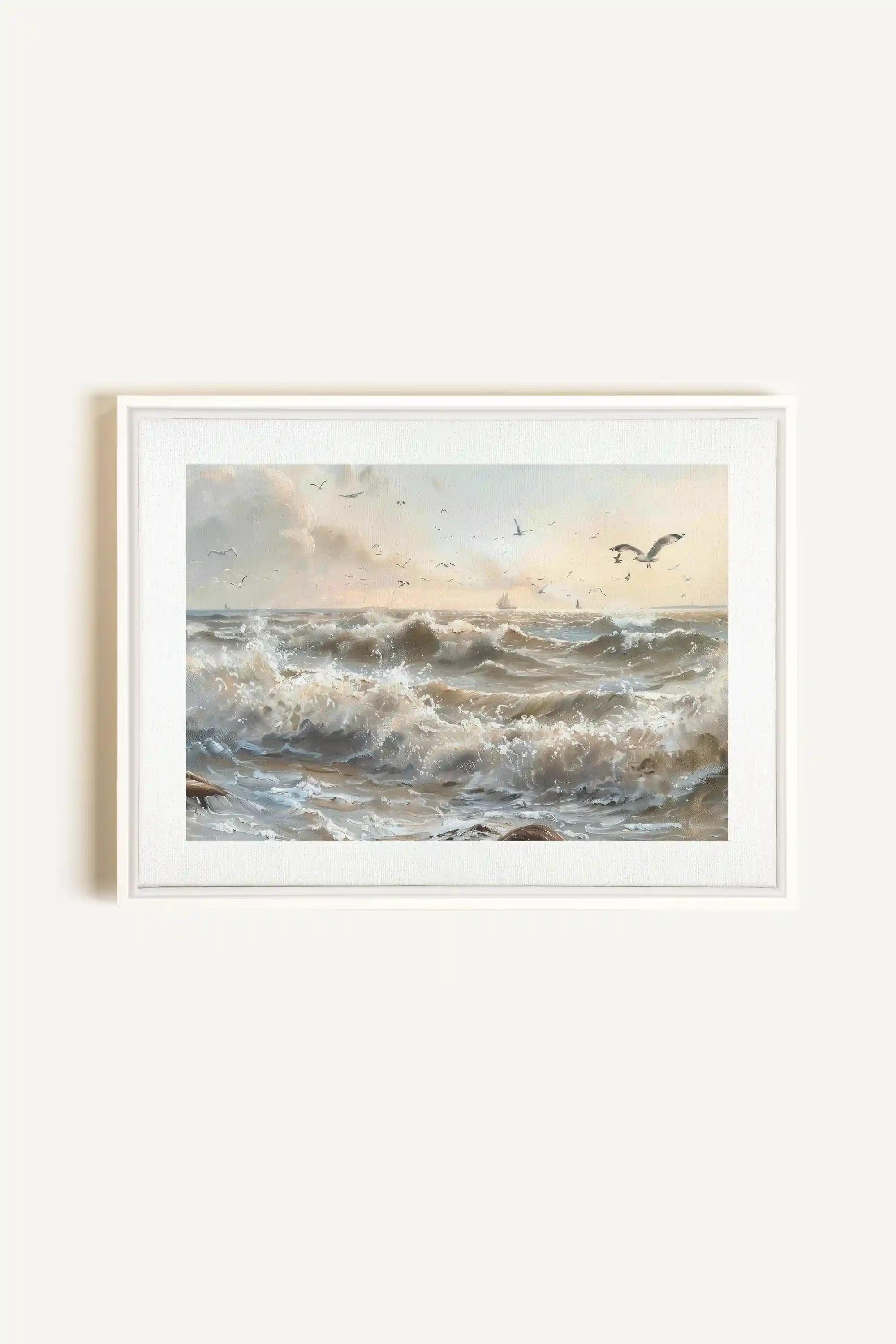 JOURNEY OF WAVES, Oeuvre sur toile étirée, encadré Blanc