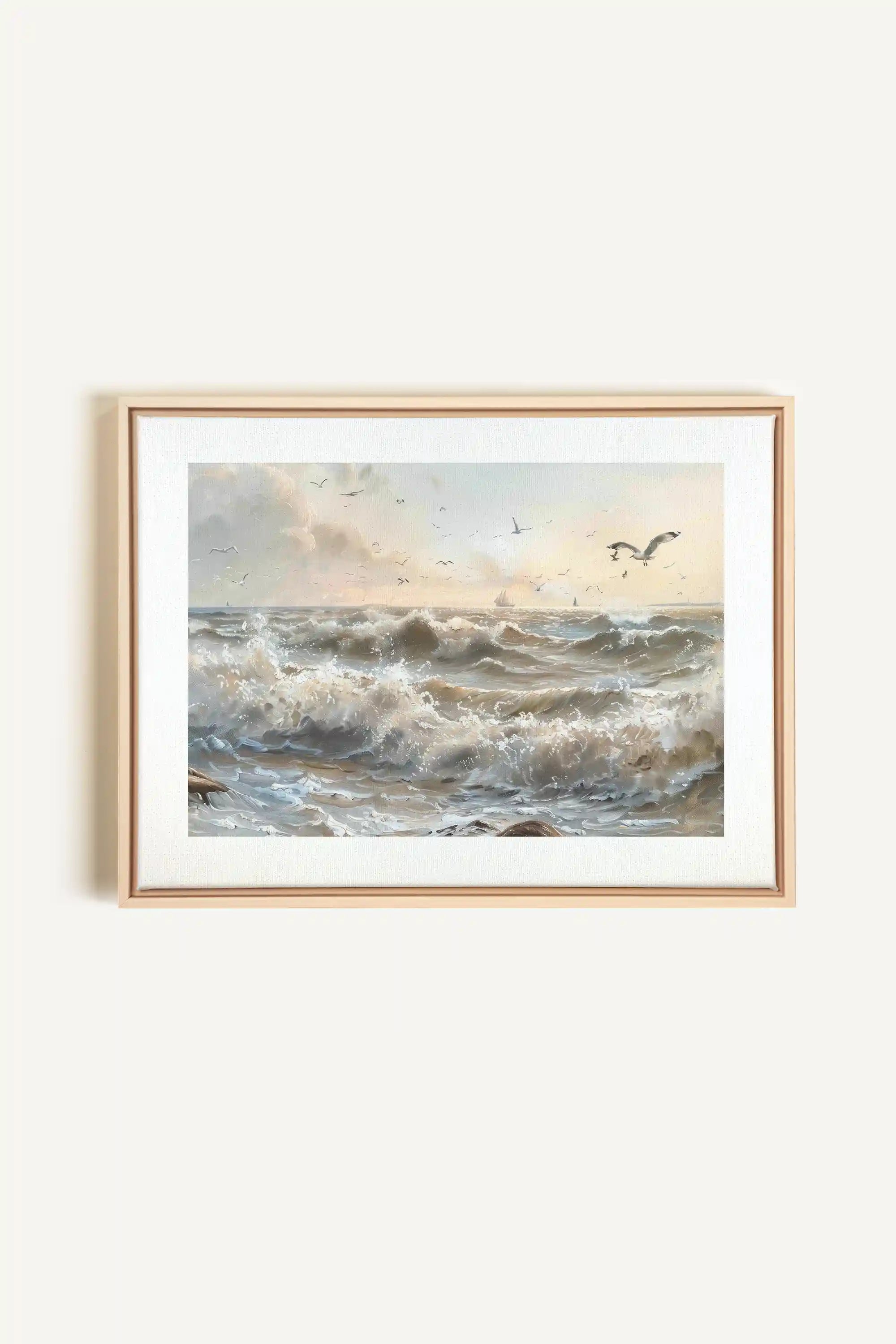 JOURNEY OF WAVES, Oeuvre sur toile étirée, encadré Naturel Clair