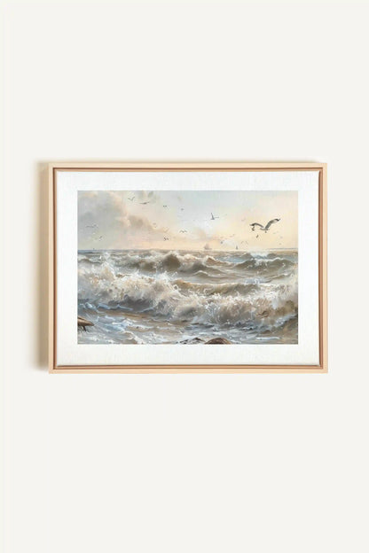 JOURNEY OF WAVES, Oeuvre sur toile étirée, encadré Naturel Clair