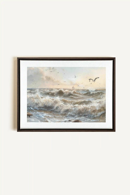 JOURNEY OF WAVES, Oeuvre sur toile étirée, encadré Brun Noyer