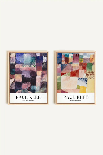 DUO PAUL KLEE, 2 Oeuvres sur toile étirée, encadré Naturel Clair