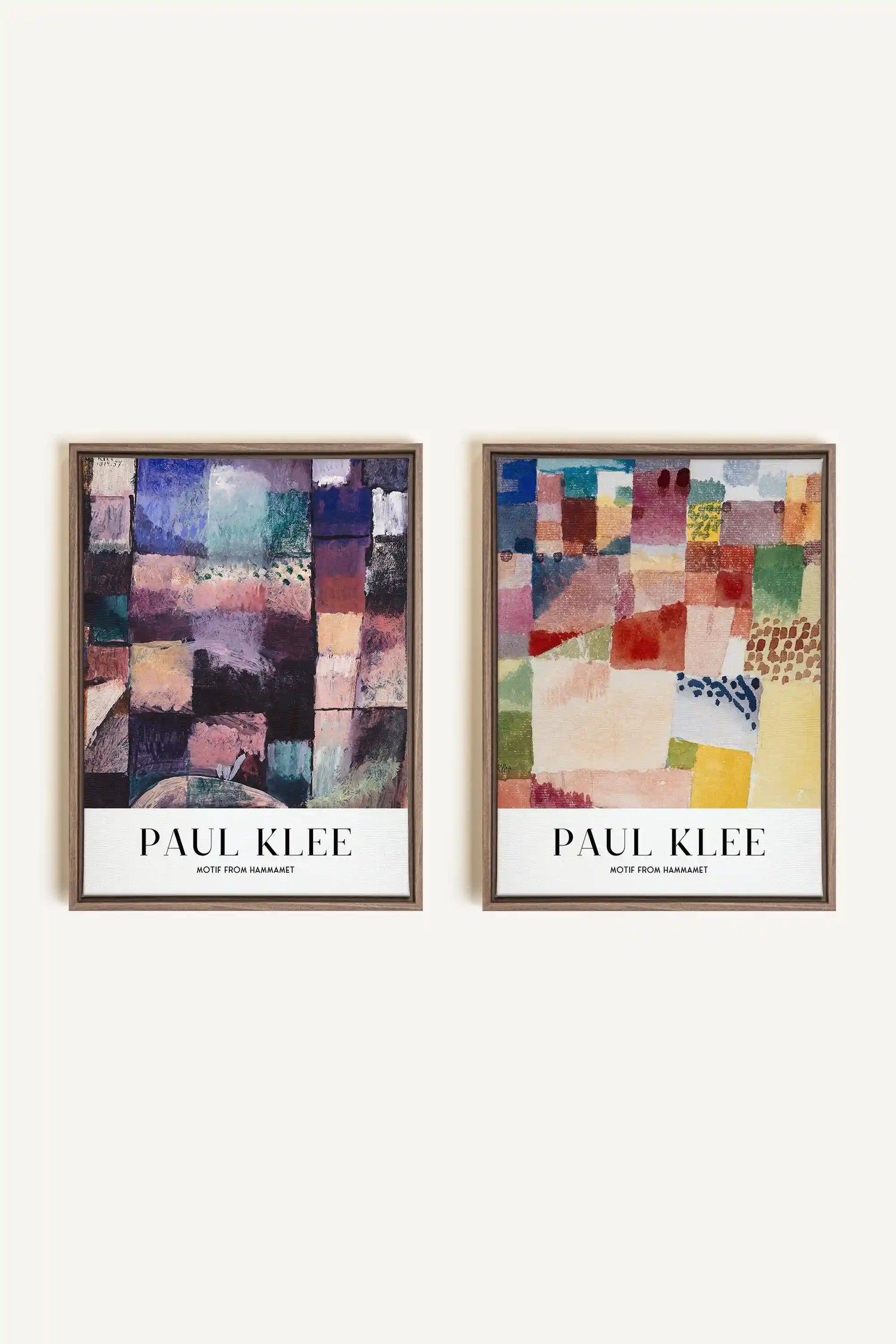 DUO PAUL KLEE, 2 Oeuvres sur toile étirée, encadré Brun Chêne