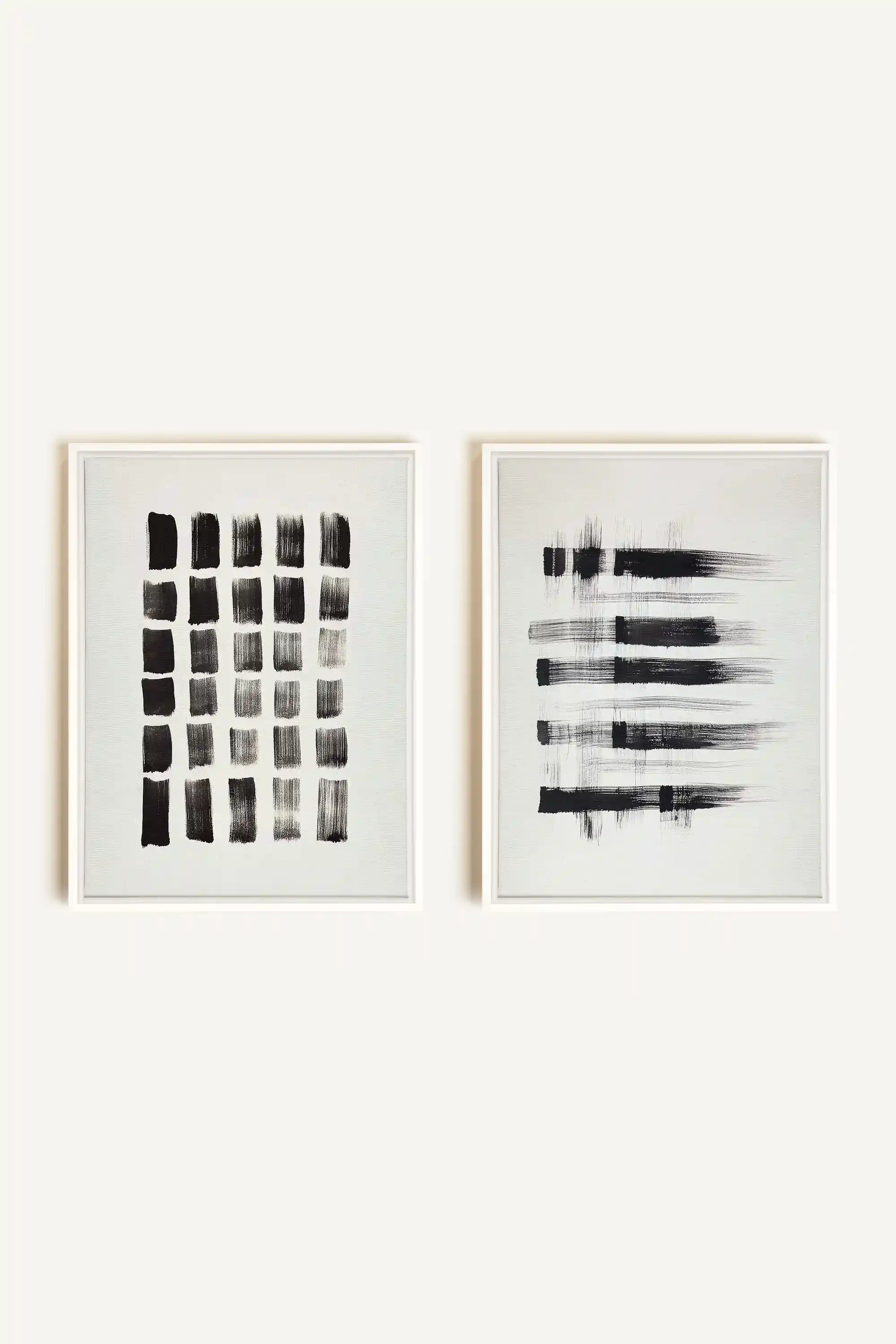 LINEAR CONTRAST DUO, 2 Works on stretched canvas, framed in white