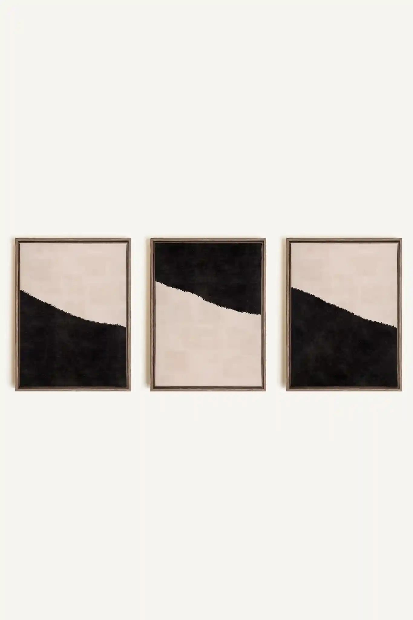 LUXE TRIO, 3 Works on stretched canvas, framed in Brown Oak