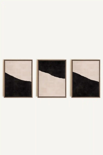 LUXE TRIO, 3 Works on stretched canvas, framed in Brown Oak