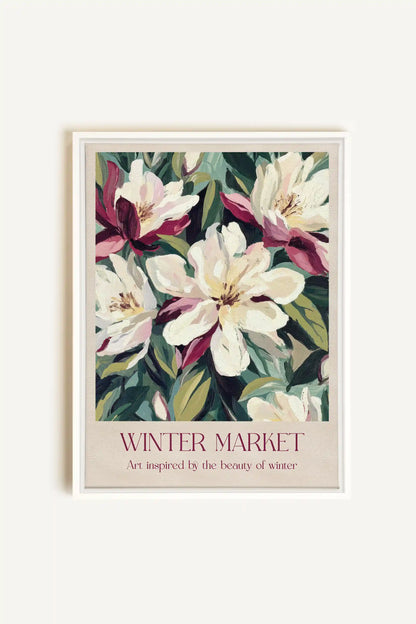 MARCHÉ HIVERNAL II, Oeuvre sur toile étirée, encadré Blanc