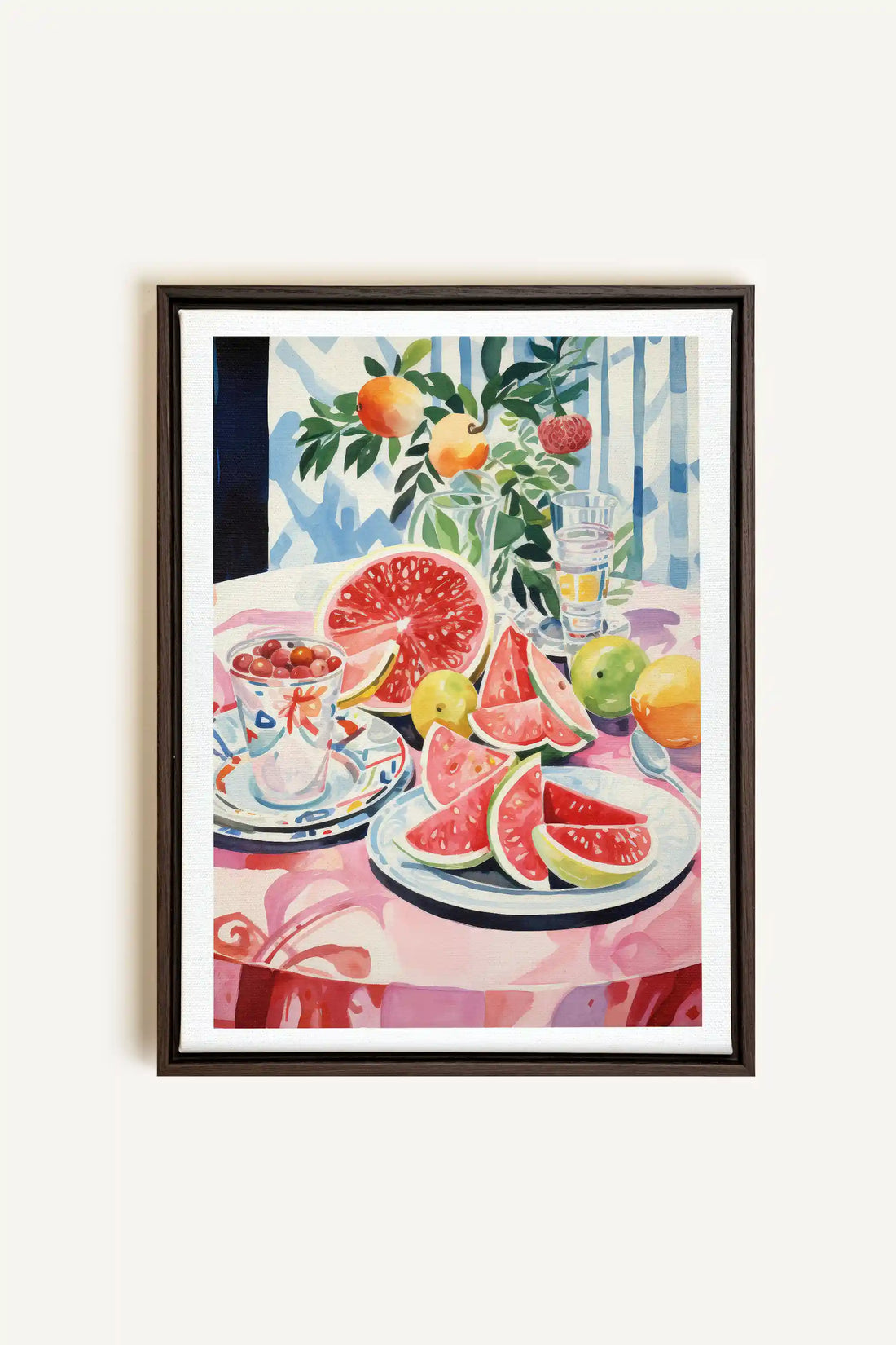 MELON OASIS HARVEST, Oeuvre sur toile étirée, encadré Brun Noyer