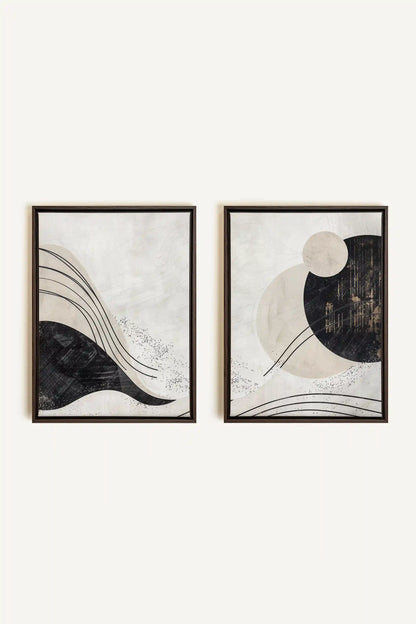 MINIMALIST UNIVERSE DUO, 2 Works on stretched canvas, framed in Walnut Brown