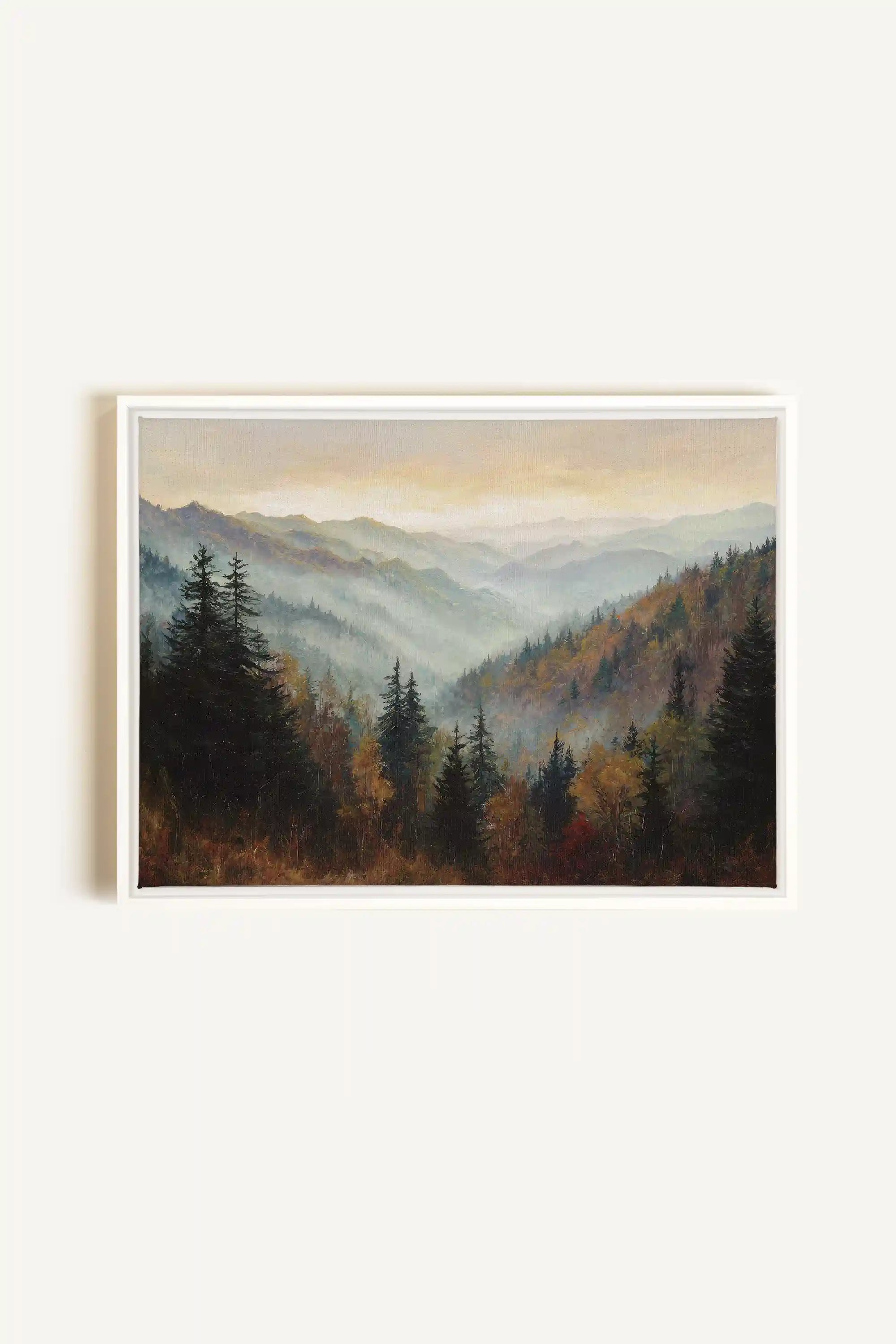 MOUNTAIN MORNING II, Oeuvre sur toile étirée, encadré Blanc