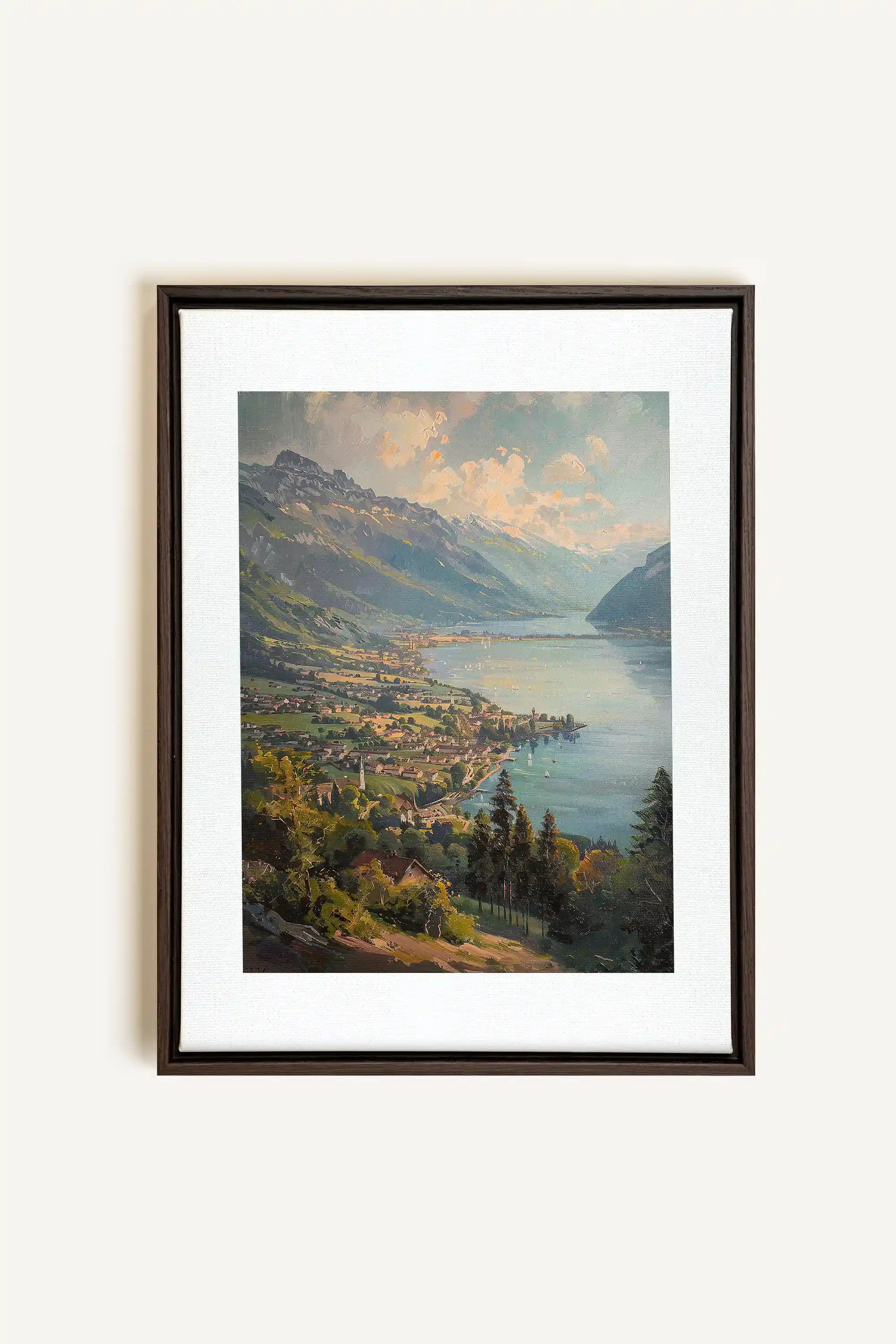 MOUNTAIN RETREAT, Oeuvre sur toile étirée, encadré Brun Noyer